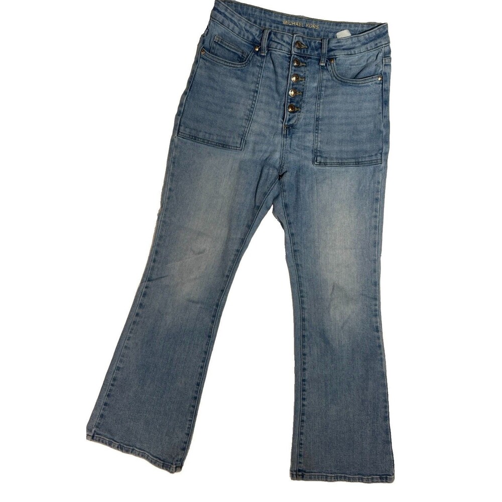 Michael Kors Selma Flare Jeans Women's 8 Light Stone Wash Button Fly Y2K Retro